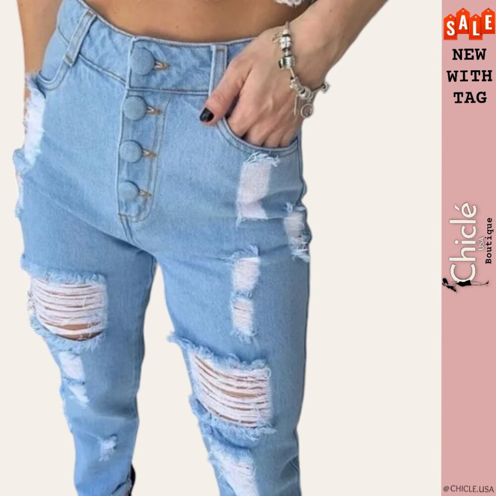 NEW High-Waisted Ripped Jeans Mom Pants